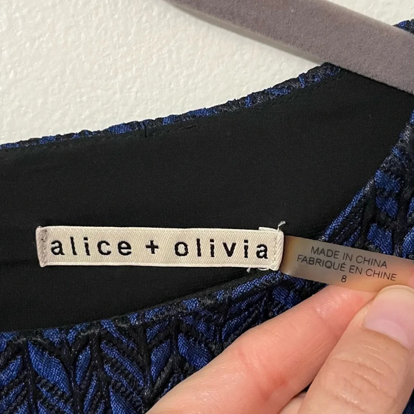 Alice & Olivia Dress Women's 6 Liv Blue Herringbone Jacquard Drop Waist Party - Picture 7 of 9